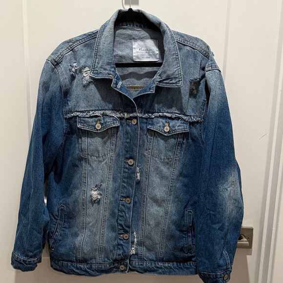Kancan Denim Two Tone Distressed Jacket Size XXL, Exclusively For Maurices - Picture 1 of 8